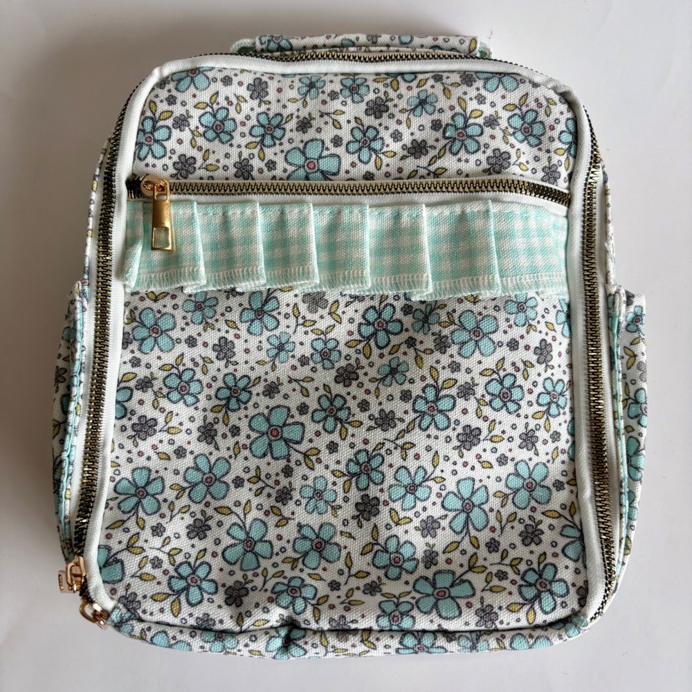 Kids Mint Blue Floral Gingham Insulated Lunch Bag Ruffles Back to School NEW‎